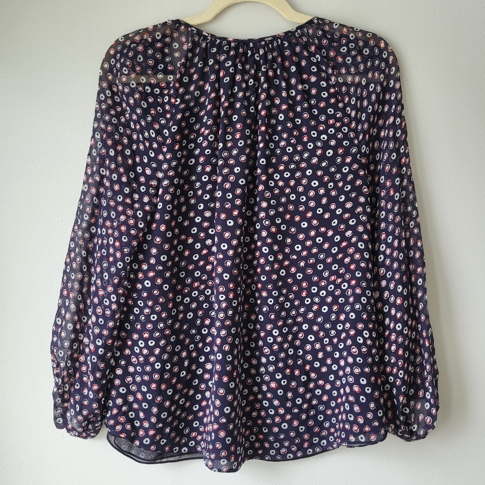 Diane Von Furstenberg blue polka-dot long sleeve sheer silk Flowy Summer blouse - Picture 10 of 15